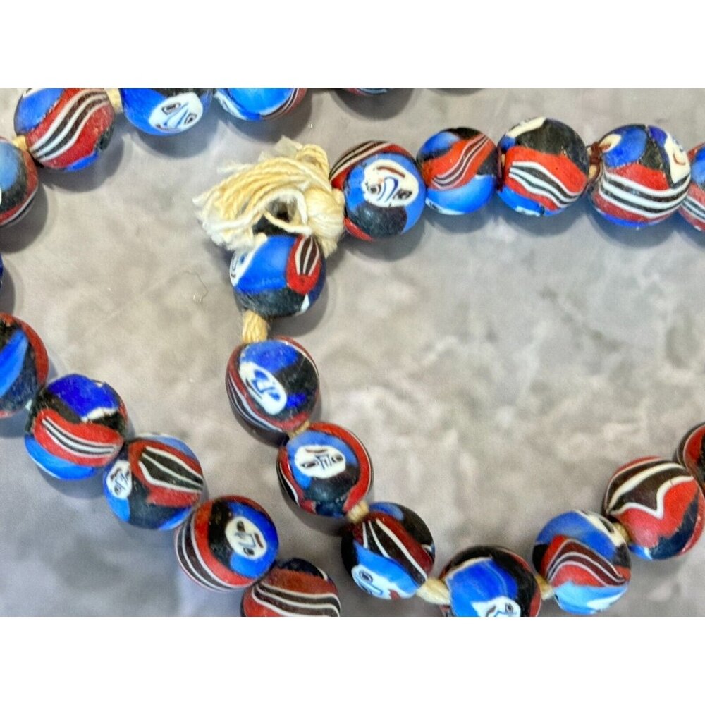 Vintage Millefiori Ghost Face Mosaic Bead Necklace 48 Handcrafted Beads 12-14mm - Picture 7 of 16